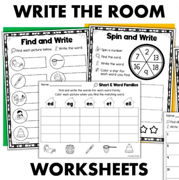 Short E Word Families Write the Room CVC Words Phonics Activities