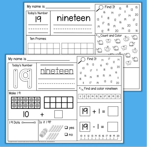 Kindergarten Number of the Day Numbers 1 to 20 Math Worksheets - Fishyrobb