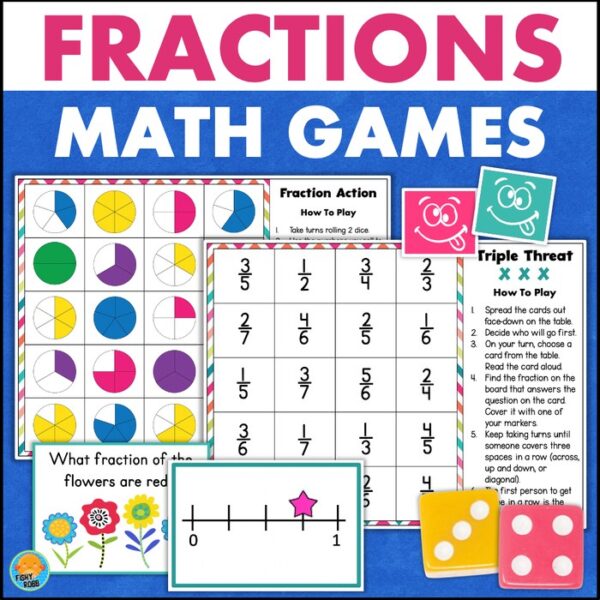 Fractions Games for 2 Players Math Centers