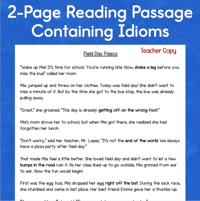 idioms reading passage