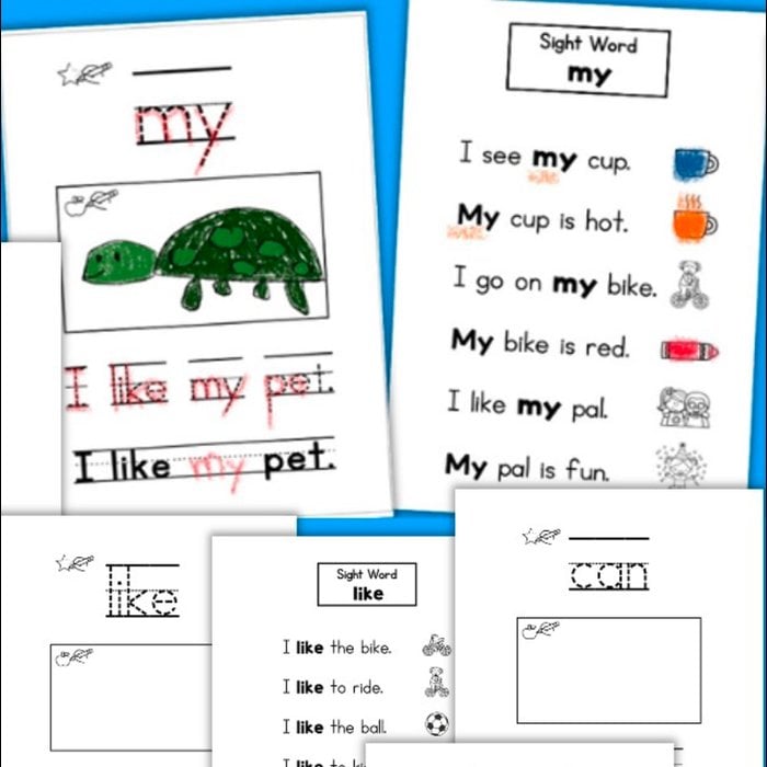 Kindergarten Sight Word Sentences with CVC Words Centers and Worksheets