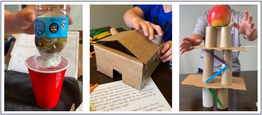 students working on stem activities in the elementary classroom