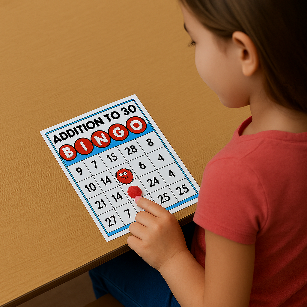 student playing addition bingo