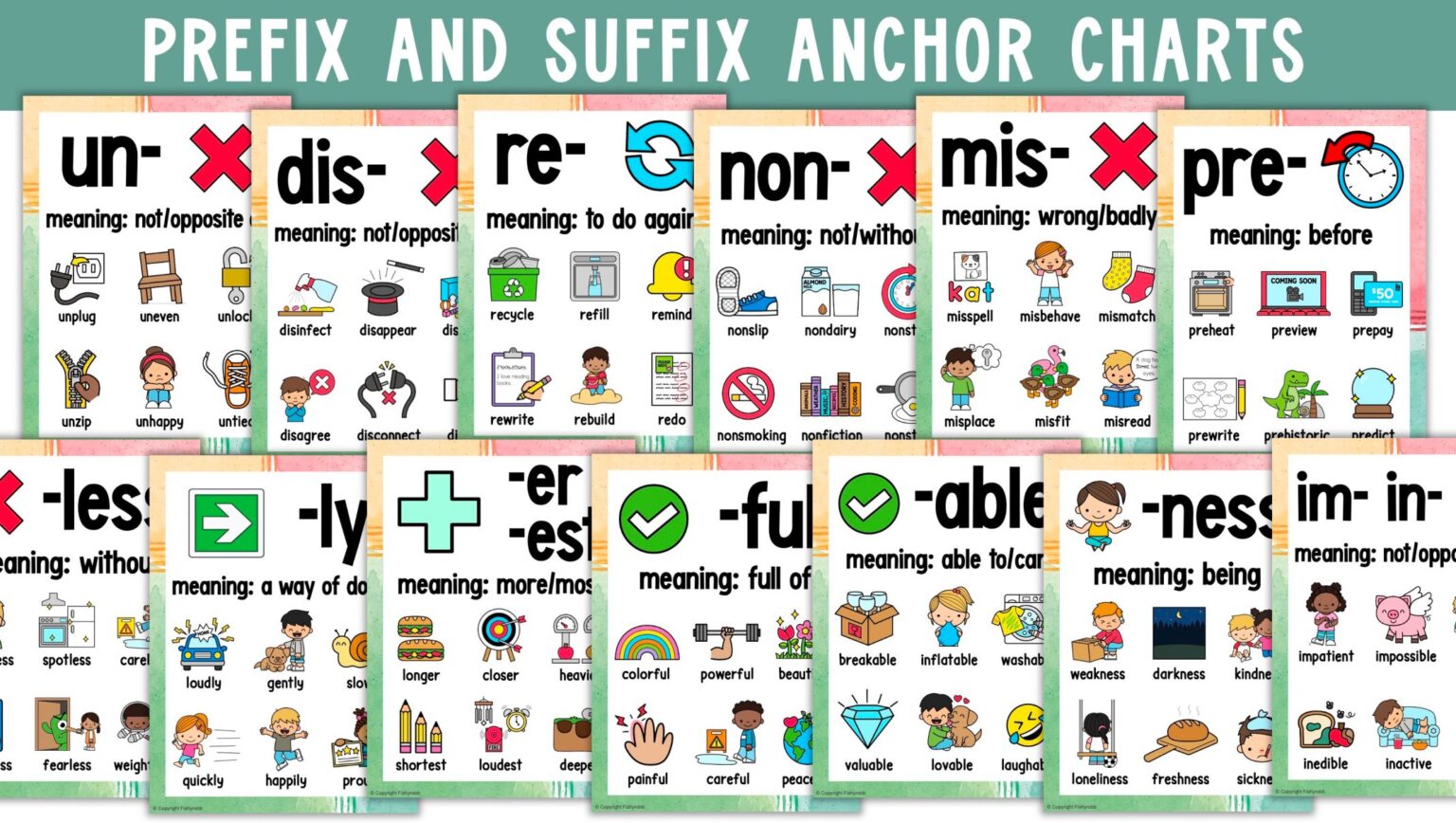 Prefixes and Suffixes Anchor Charts Classroom Posters