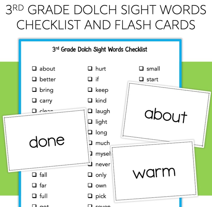 3rd grade dolch site words list and flashcards pdf free printable