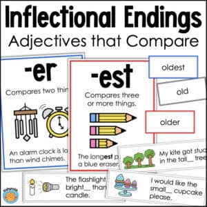 Inflectional endings adjectives that compare -er and -est anchor charts with word cards 17109624