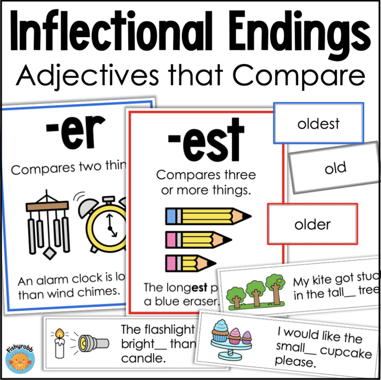 Inflectional endings adjectives that compare -er and -est anchor charts with word cards 17109624