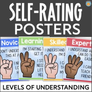Self-rating posters 3318223 showing levels of understanding from novice to expert with hand gestures