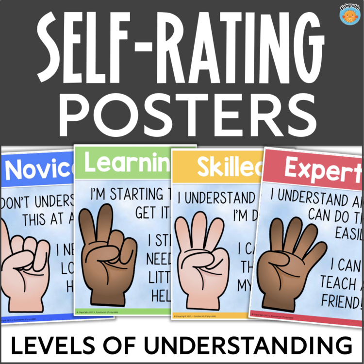 Self-rating posters 3318223 showing levels of understanding from novice to expert with hand gestures