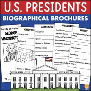 U.S. Presidents biographical brochures worksheet set 13547284 for elementary students featuring George Washington