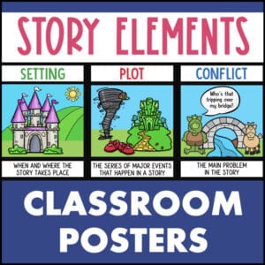 Story elements classroom posters showing setting, plot, and conflict for elementary intervention teachers – 1230800