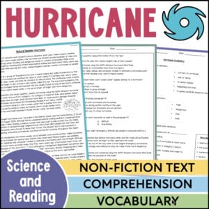 Hurricane non-fiction text comprehension vocabulary worksheet for elementary science and reading intervention 16984392