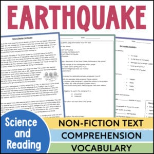 Earthquake non-fiction reading comprehension and vocabulary worksheets for elementary science 16960485