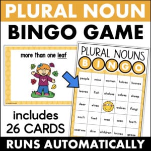 Plural noun bingo game 12956377 with 26 cards featuring irregular plural nouns for elementary intervention