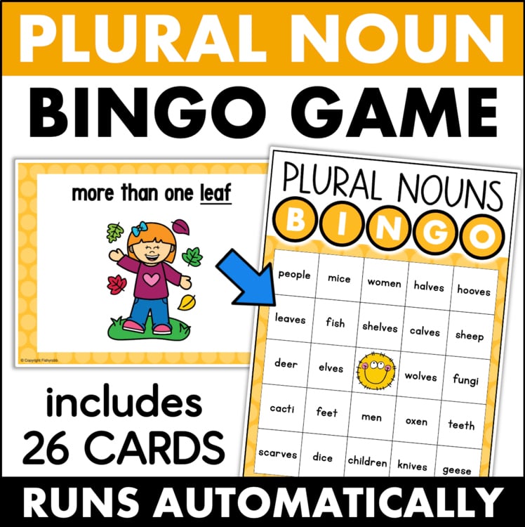 Plural noun bingo game 12956377 with 26 cards featuring irregular plural nouns for elementary intervention