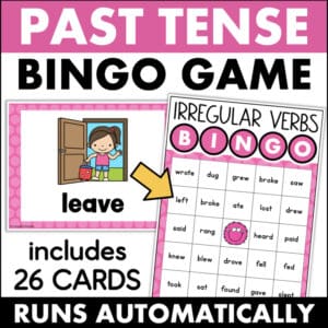 Past tense irregular verbs bingo game 12952079 with 26 cards for elementary intervention teachers