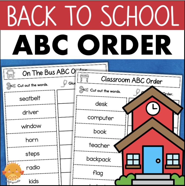 Back to School ABC Order worksheets 81115e07 for elementary intervention cut and paste activity 12026331