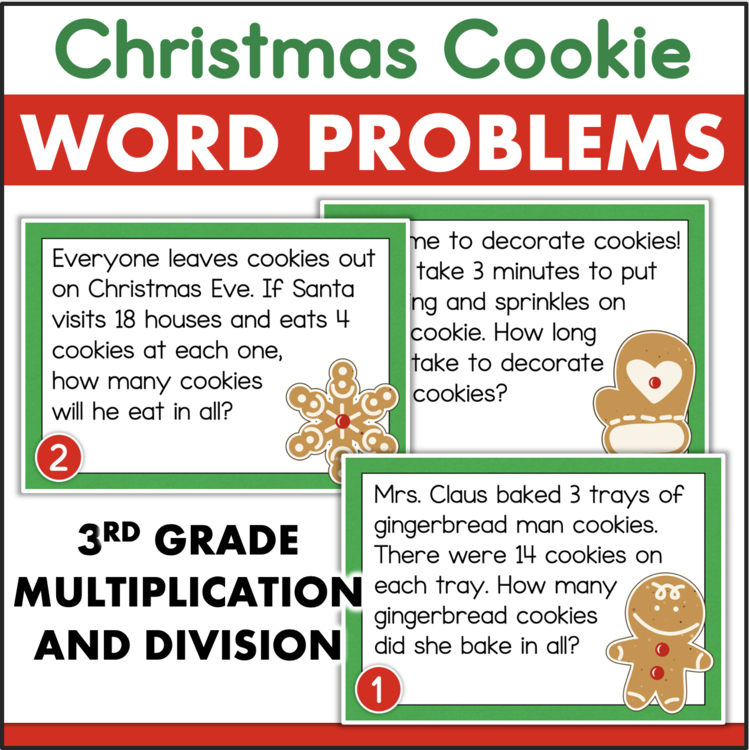 Christmas Cookie Word Problems 3rd grade multiplication and division task cards 1006376