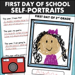 First day of school self-portraits activity for 3rd grade with student drawing and writing prompts d422c977