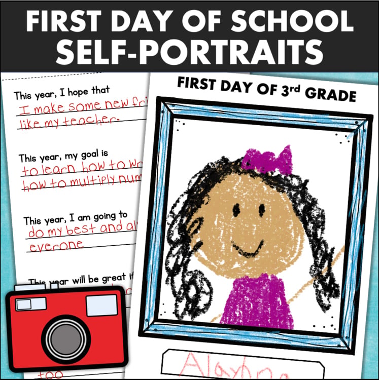 First day of school self-portraits activity for 3rd grade with student drawing and writing prompts d422c977