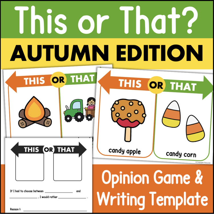This or That Autumn Edition opinion game writing template with candy apple candy corn campfire cards e17d331f
