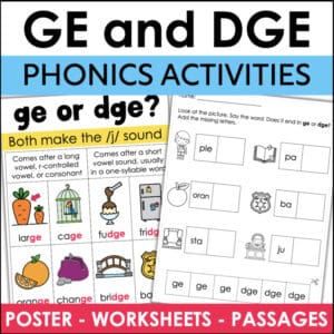 GE and DGE phonics activities poster worksheets and passages for elementary intervention 17164998
