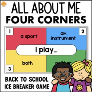 All About Me Four Corners back to school ice breaker game e6223842 for elementary classrooms 16637133