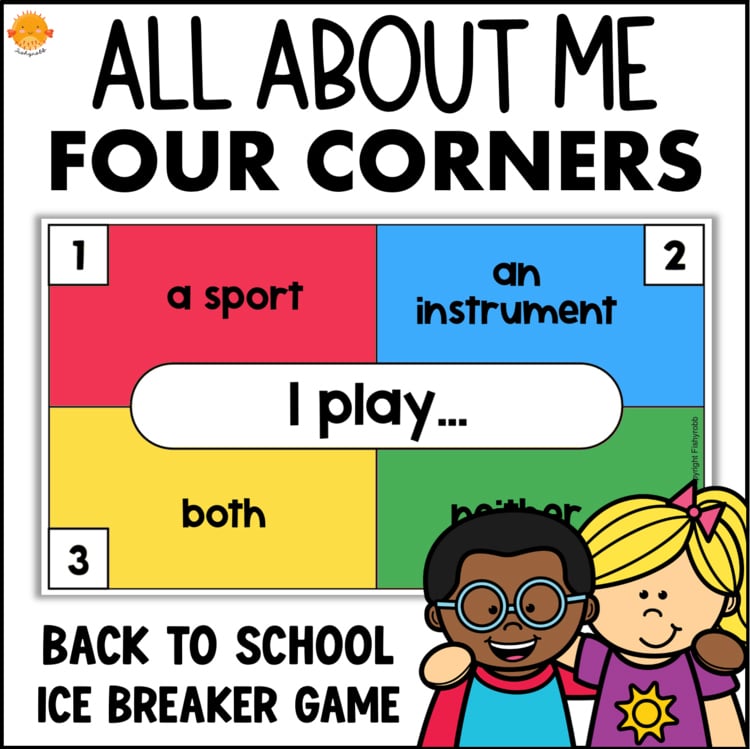 All About Me Four Corners back to school ice breaker game e6223842 for elementary classrooms 16637133