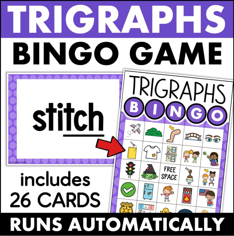 Trigraphs Bingo Game with 26 cards featuring stitch word card and picture bingo board f9b8b9ed