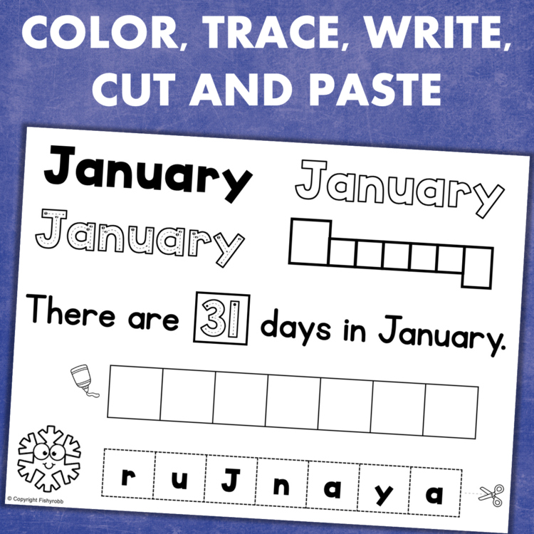 January color trace write cut and paste worksheet 353439eb for elementary intervention 12084055