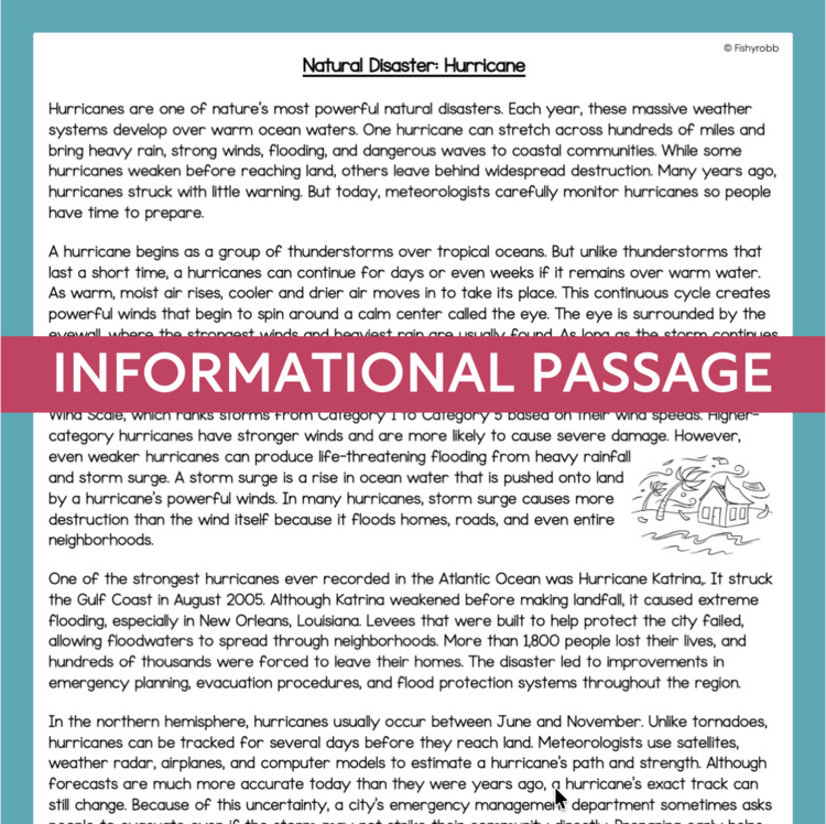 Informational passage 45386289 about hurricanes for elementary intervention reading practice 16984392