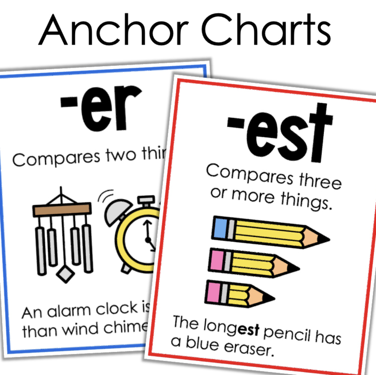 Anchor charts for -er and -est suffixes comparing two or more things, ce335bd9 large classroom resource 17109624