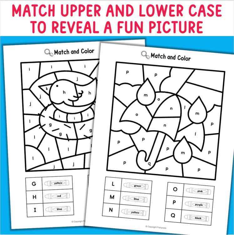 Match and Color uppercase lowercase letter worksheets f2b13747 elephant umbrella alphabet activity 13196597
