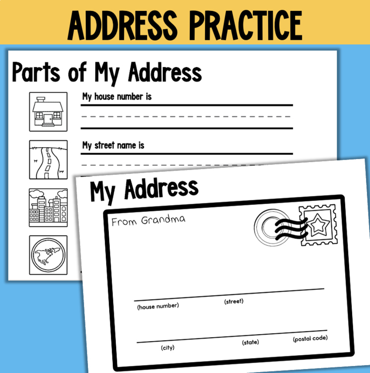 Address practice worksheets for elementary intervention showing parts of my address and envelope activity 12711422