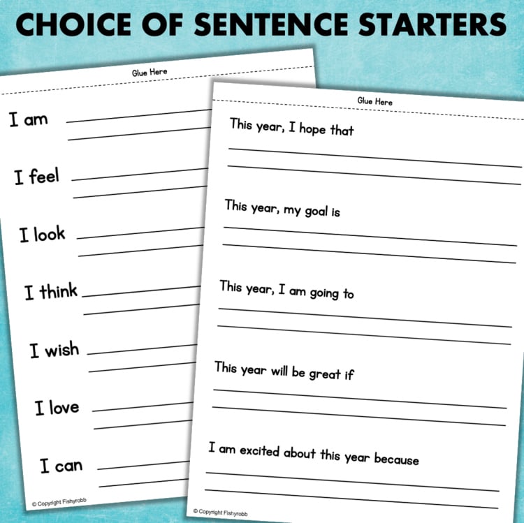 Choice of sentence starters worksheet 45a6ad6a for elementary writing with I am I feel I wish and new year prompts