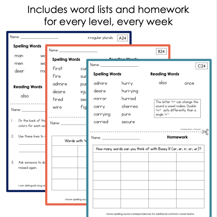 Spelling word lists and homework worksheets for every level every week - large intervention resource set 17051682