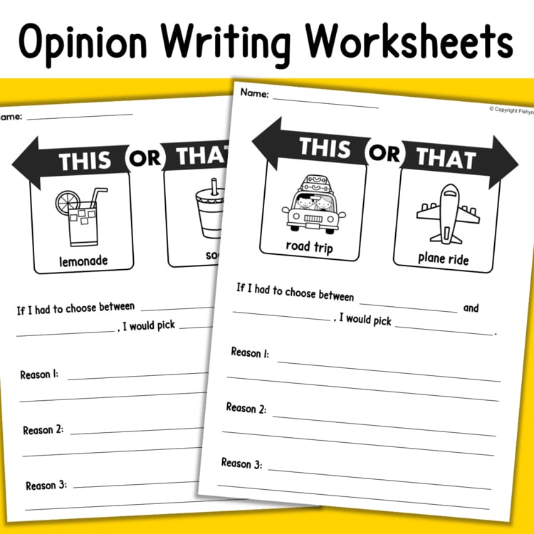 Opinion writing worksheets this or that road trip vs plane ride lemonade activity 13835116 elementary