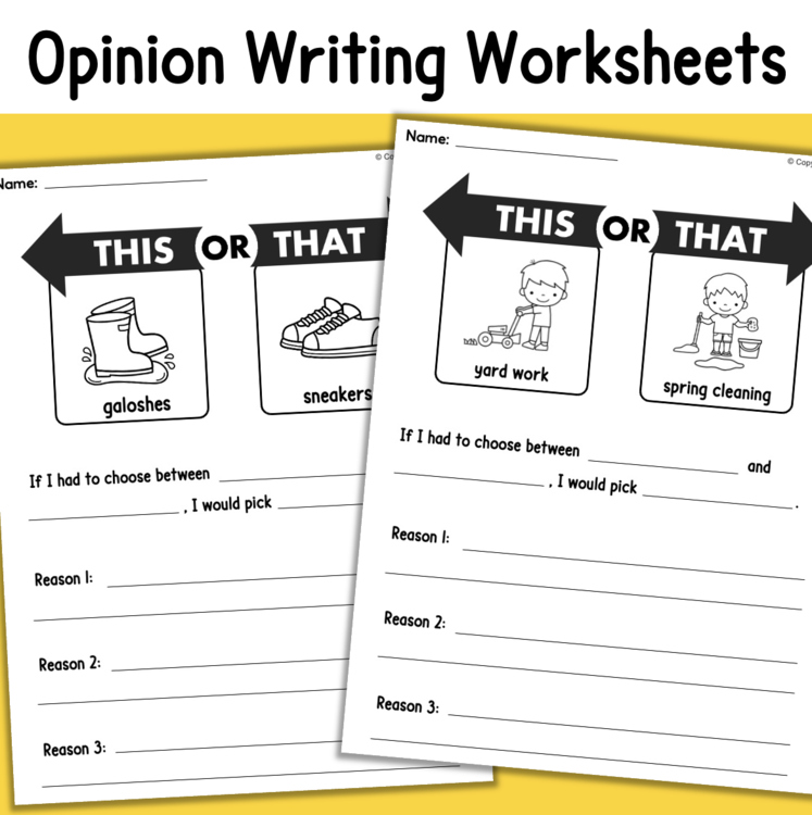 Opinion writing worksheets this or that galoshes sneakers yard work spring cleaning b93b5362 elementary