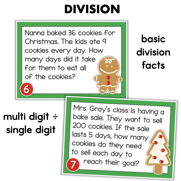 Christmas division word problem task cards 1006376 – basic facts and multi-digit division for elementary intervention