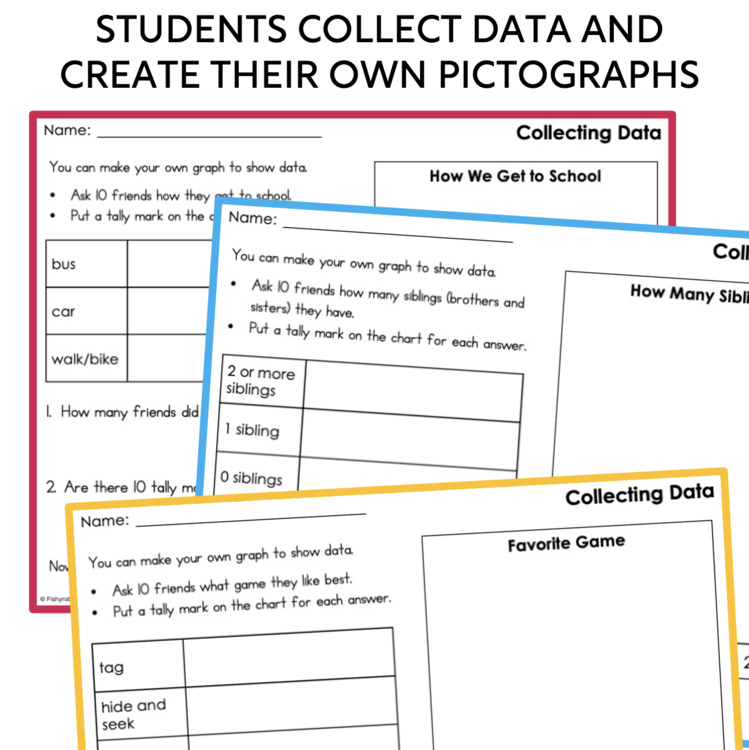 Elementary students collect data and create pictographs worksheet set 1267578b for math intervention 15559610