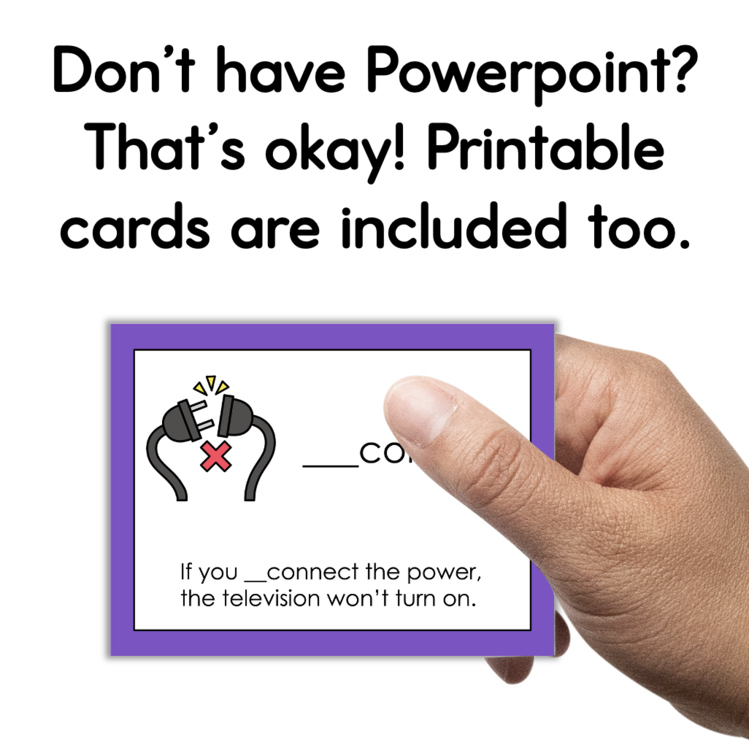 Printable prefix cards 17105209 included for teachers without PowerPoint - disconnect example card