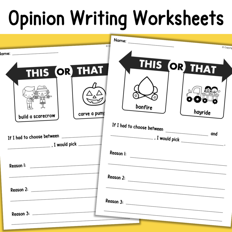 Opinion writing worksheets This or That fall theme bonfire hayride scarecrow pumpkin 13848502