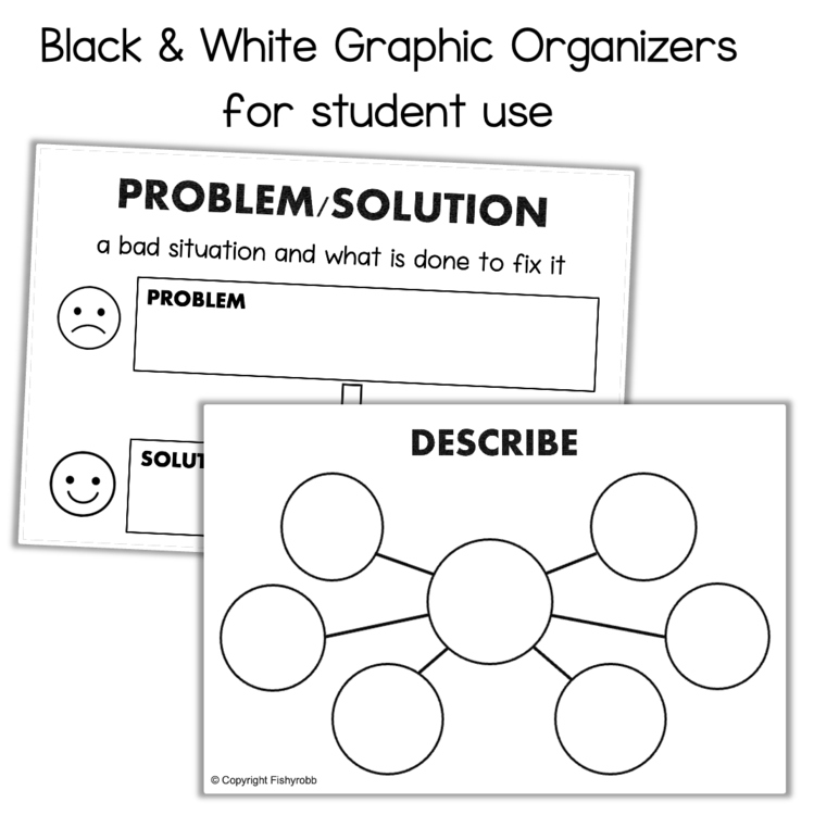 Black and white graphic organizers 1094267 for student use: problem solution and describe bubble map worksheets