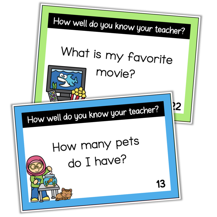 How well do you know your teacher activity cards 11611609 for elementary classrooms featuring fun questions