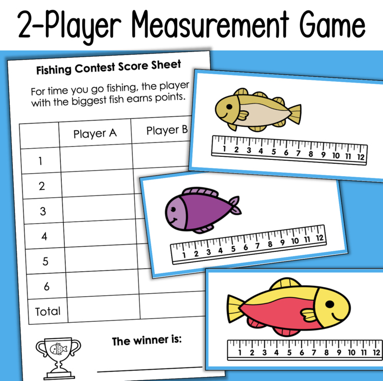 2-Player Measurement Game fishing contest score sheet with ruler fish cards 13384205 elementary math activity