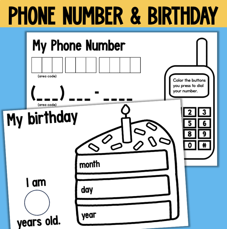 Phone number and birthday worksheets for elementary intervention students – printable activity 12711422