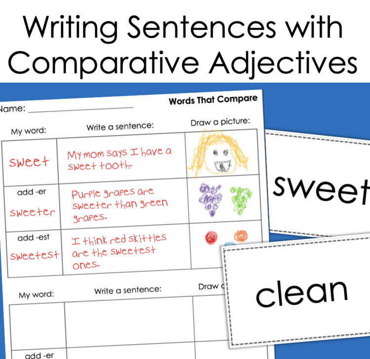 Writing sentences with comparative adjectives worksheet b3d6084e sweet sweeter sweetest elementary intervention activity 17109624